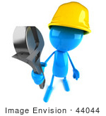 #44044 Royalty-Free (Rf) Illustration Of A 3d Blue Man Builder Mascot Holding A Wrench - Version 3