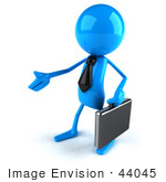 #44045 Royalty-Free (Rf) Illustration Of A 3d Blue Man Mascot Carrying A Briefcase And Reaching Out To Shake Hands - Version 2