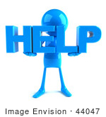 #44047 Royalty-Free (Rf) Illustration Of A 3d Blue Man Mascot Holding Help - Version 1