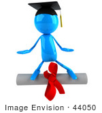 #44050 Royalty-Free (Rf) Illustration Of A 3d Blue Man Mascot Standing On A Diploma