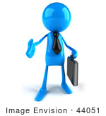 #44051 Royalty-Free (Rf) Illustration Of A 3d Blue Man Mascot Carrying A Briefcase And Reaching Out To Shake Hands - Version 1