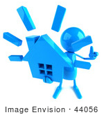 #44056 Royalty-Free (Rf) Illustration Of A 3d Blue Man Mascot Holding A House - Version 3