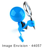 #44057 Royalty-Free (Rf) Illustration Of A 3d Blue Man Mascot Using A Magnifying Glass - Version 3