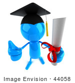 #44058 Royalty-Free (Rf) Illustration Of A 3d Blue Man Mascot Graduate Holding His Diploma - Version 4