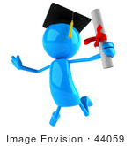 #44059 Royalty-Free (Rf) Illustration Of A 3d Blue Man Mascot Graduate Holding His Diploma - Version 3