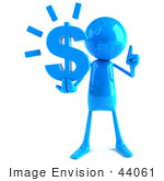 #44061 Royalty-Free (Rf) Illustration Of A 3d Blue Man Mascot Holding A Dollar Symbol - Version 1