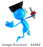 #44062 Royalty-Free (Rf) Illustration Of A 3d Blue Man Mascot Graduate Holding His Diploma - Version 2