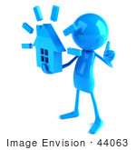 #44063 Royalty-Free (Rf) Illustration Of A 3d Blue Man Mascot Holding A House - Version 2