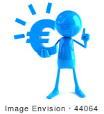 #44064 Royalty-Free (Rf) Illustration Of A 3d Blue Man Mascot Holding A Euro Symbol - Version 1