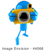 #44066 Royalty-Free (Rf) Illustration Of A 3d Blue Man Mascot Taking Pictures With A Camera - Version 2
