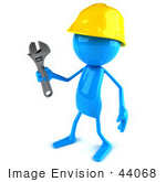 #44068 Royalty-Free (Rf) Illustration Of A 3d Blue Man Builder Mascot Holding A Wrench - Version 2