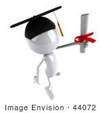 #44072 Royalty-Free (Rf) Illustration Of A 3d White Man Mascot Graduate Holding A Diploma - Version 8