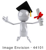 #44101 Royalty-Free (Rf) Illustration Of A 3d White Man Mascot Graduate Holding A Diploma - Version 4