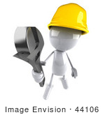 #44106 Royalty-Free (Rf) Illustration Of A 3d White Man Mascot Construction Worker Holding A Wrench - Version 3