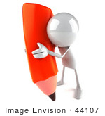 #44107 Royalty-Free (Rf) Illustration Of A 3d White Man Mascot Holding A Large Pencil - Version 7