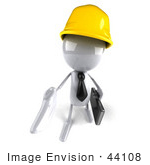 #44108 Royalty-Free (Rf) Illustration Of A 3d White Man Contractor Mascot Reaching Out To Shake Hands - Version 3