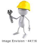 #44116 Royalty-Free (Rf) Illustration Of A 3d White Man Mascot Construction Worker Holding A Wrench - Version 2