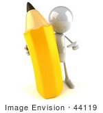 #44119 Royalty-Free (Rf) Illustration Of A 3d White Man Mascot Holding A Large Pencil - Version 2