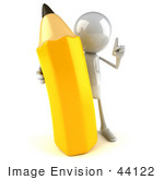 #44122 Royalty-Free (Rf) Illustration Of A 3d White Man Mascot Holding A Large Pencil - Version 1