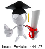 #44127 Royalty-Free (Rf) Illustration Of A 3d White Man Mascot Graduate Holding A Diploma - Version 7