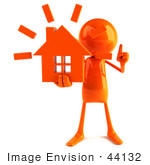 #44132 Royalty-Free (Rf) Illustration Of A 3d Red Man Mascot Holding A House