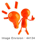 #44134 Royalty-Free (Rf) Illustration Of A 3d Red Man Mascot Holding A Light Bulb - Version 2