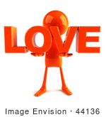 #44136 Royalty-Free (Rf) Illustration Of A 3d Red Man Mascot Holding Love