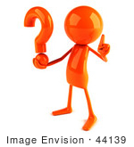 #44139 Royalty-Free (Rf) Illustration Of A 3d Red Man Mascot Holding A Question Mark - Version 2