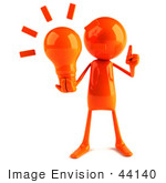 #44140 Royalty-Free (Rf) Illustration Of A 3d Red Man Mascot Holding A Light Bulb - Version 1