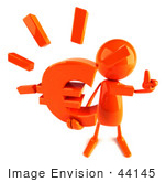 #44145 Royalty-Free (Rf) Illustration Of A 3d Red Man Mascot Holding A Euro Symbol