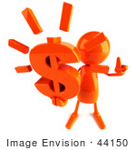 #44150 Royalty-Free (Rf) Illustration Of A 3d Red Man Mascot Holding A Dollar Symbol