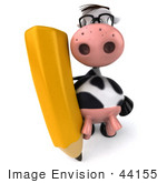 #44155 Royalty-Free (Rf) Illustration Of A 3d Dairy Cow Mascot With A Pencil - Pose 2