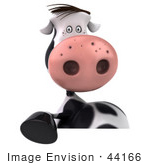 #44166 Royalty-Free (Rf) Illustration Of A 3d Dairy Cow Mascot Behind A Blank Sign - Pose 1