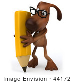 #44172 Royalty-Free (Rf) Cartoon Illustration Of A 3d Brown Dog Mascot Holding A Pencil - Pose 2