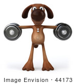 #44173 Royalty-Free (Rf) Cartoon Illustration Of A 3d Brown Dog Mascot Lifting Weights - Pose 4