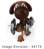 #44174 Royalty-Free (Rf) Cartoon Illustration Of A 3d Brown Dog Mascot Lifting Weights - Pose 3