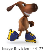 #44177 Royalty-Free (Rf) Cartoon Illustration Of A 3d Brown Dog Mascot Roller Blading - Pose 4