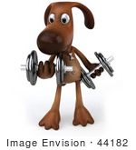 #44182 Royalty-Free (Rf) Cartoon Illustration Of A 3d Brown Dog Mascot Lifting Weights - Pose 1