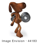 #44183 Royalty-Free (Rf) Cartoon Illustration Of A 3d Brown Dog Mascot Lifting Weights - Pose 2