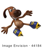 #44184 Royalty-Free (Rf) Cartoon Illustration Of A 3d Brown Dog Mascot Roller Blading - Pose 5
