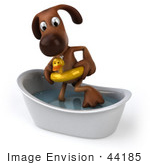 #44185 Royalty-Free (Rf) Cartoon Illustration Of A 3d Brown Dog Mascot Taking A Bath - Pose 2