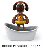 #44186 Royalty-Free (Rf) Cartoon Illustration Of A 3d Brown Dog Mascot Taking A Bath - Pose 1