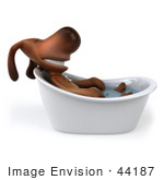 #44187 Royalty-Free (Rf) Cartoon Illustration Of A 3d Brown Dog Mascot Taking A Bath - Pose 4