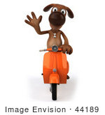 #44189 Royalty-Free (Rf) Cartoon Illustration Of A 3d Brown Dog Mascot Riding A Scooter - Pose 2
