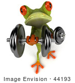 #44193 Royalty-Free (Rf) Illustration Of A 3d Red Eyed Tree Frog Mascot Lifting Weights - Pose 6