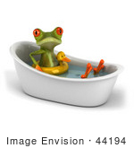 #44194 Royalty-Free (Rf) Illustration Of A 3d Red Eyed Tree Frog Mascot Taking A Bath - Pose 3
