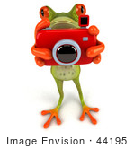 #44195 Royalty-Free (Rf) Illustration Of A 3d Red Eyed Tree Frog Mascot Taking Pictures - Pose 1