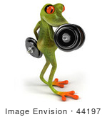 #44197 Royalty-Free (Rf) Illustration Of A 3d Red Eyed Tree Frog Mascot Lifting Weights - Pose 4