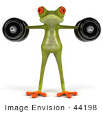 #44198 Royalty-Free (Rf) Illustration Of A 3d Red Eyed Tree Frog Mascot Lifting Weights - Pose 7
