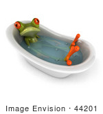 #44201 Royalty-Free (Rf) Illustration Of A 3d Red Eyed Tree Frog Mascot Taking A Bath - Pose 1